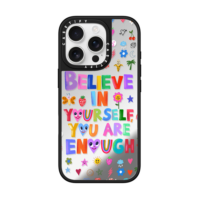 I Scream Colour x CASETiFY iPhone 16 Pro ケース Silver on Black ミラーケース MagSafe対応 BELIEVE IN YOURSELF