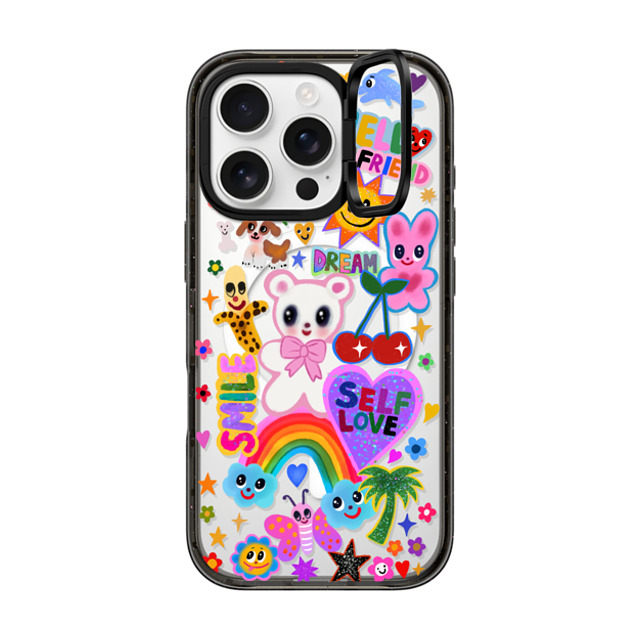 I Scream Colour x CASETiFY iPhone 16 Pro ケース ブラック インパクトリングスタンドケース MagSafe対応 ステッカー