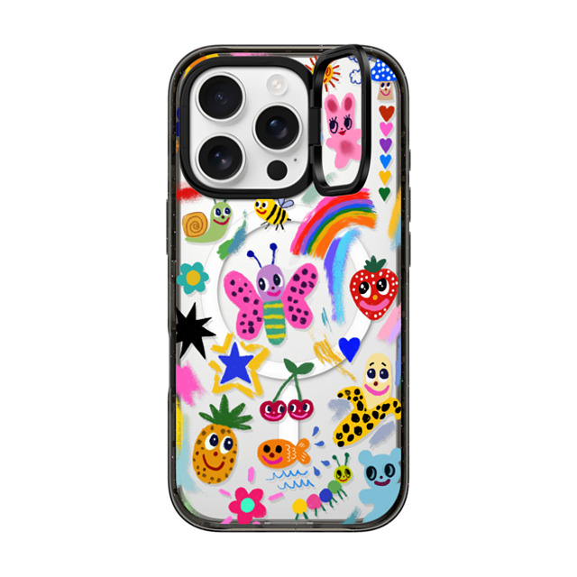 I Scream Colour x CASETiFY iPhone 16 Pro ケース ブラック インパクトリングスタンドケース MagSafe対応 Good vibes