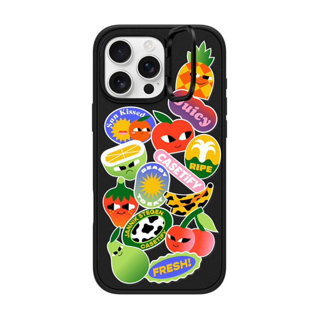 Jannik Stegen x CASETiFY iPhone 16 Pro Max ケース マットブラック インパクトリングスタンドケース MagSafe対応 FRUITS