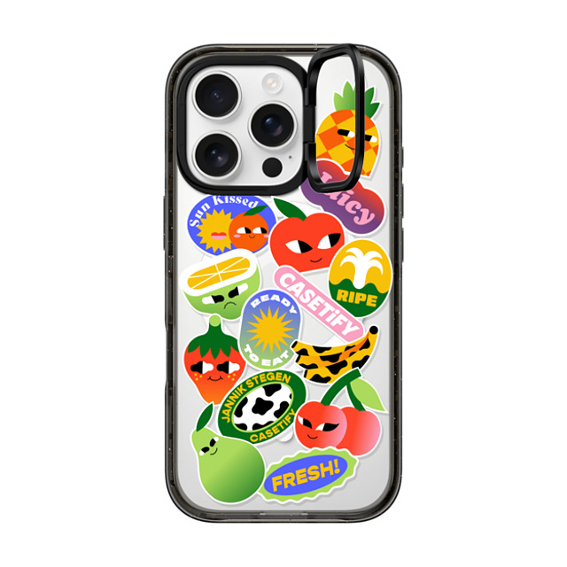 Jannik Stegen x CASETiFY iPhone 16 Pro ケース ブラック インパクトリングスタンドケース MagSafe対応 FRUITS