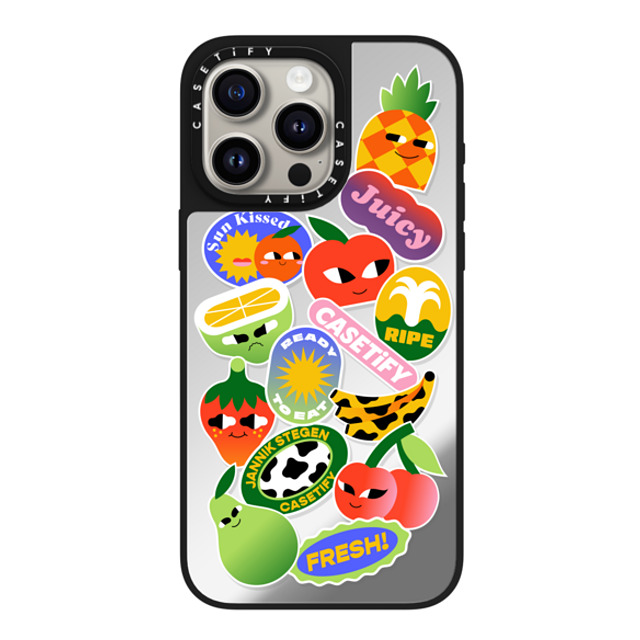 Jannik Stegen x CASETiFY iPhone 15 Pro Max ケース Silver on Black ミラーケース MagSafe対応 FRUITS