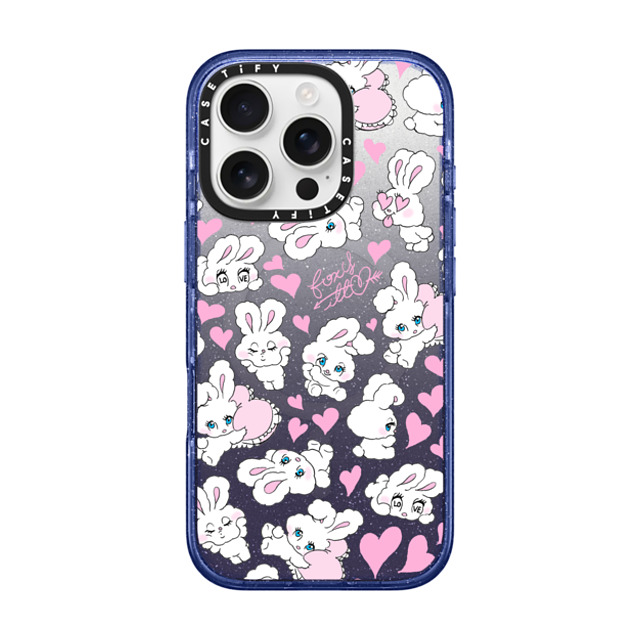 foxy illustrations x CASETiFY iPhone 16 Pro ケース Glitter Indigo インパクトケース MagSafe対応 Sweetheart Mix