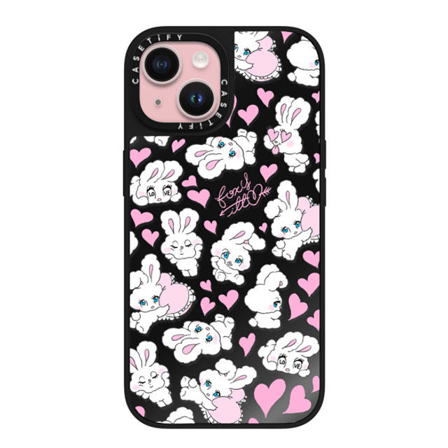 foxy illustrations x CASETiFY iPhone 15 ケース Black on Black ミラーケース MagSafe対応 Sweetheart Mix