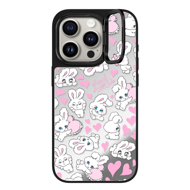 foxy illustrations x CASETiFY iPhone 15 Pro ケース Silver on Black ミラー リングスタンドケース MagSafe対応 Sweetheart Mix