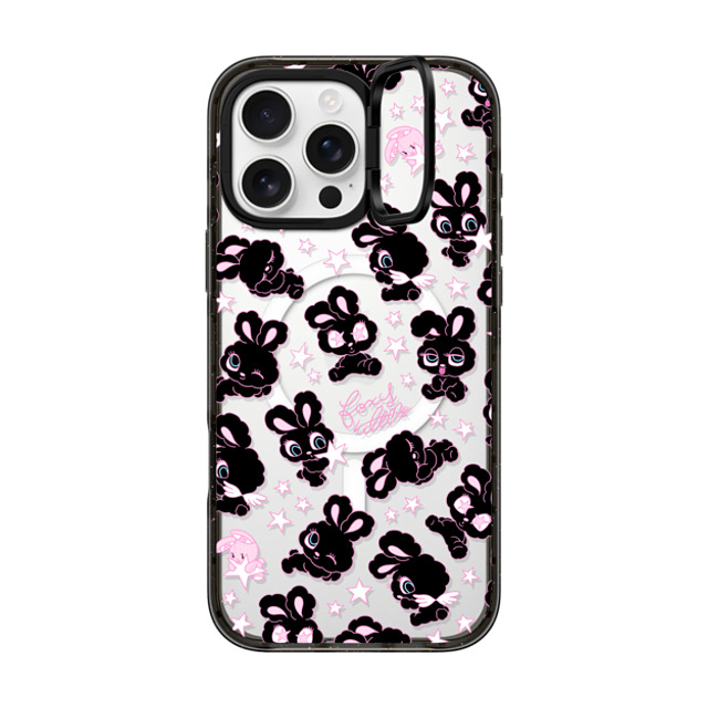 foxy illustrations x CASETiFY iPhone 16 Pro Max ケース ブラック インパクトリングスタンドケース MagSafe対応 Black Bunnies Star Mix