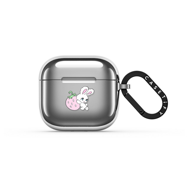 foxy illustrations x CASETiFY AirPods 4 シルバー ミラー ケース Bunny Carrying Strawberry