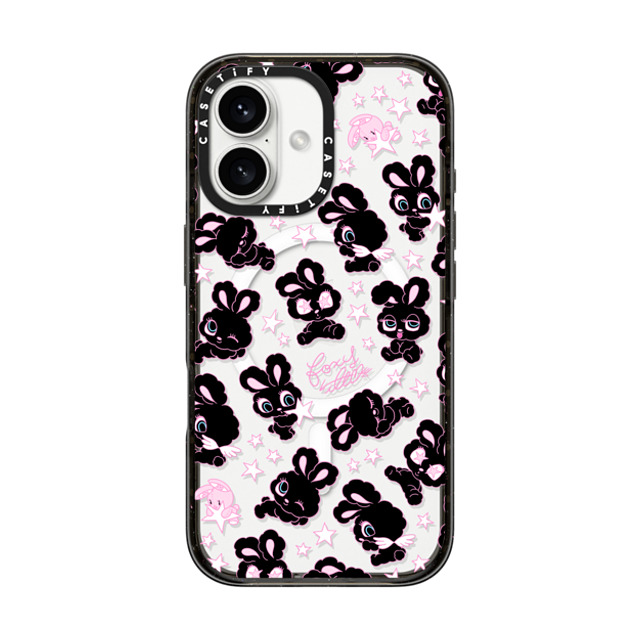 foxy illustrations x CASETiFY iPhone 16 ケース ブラック インパクトケース MagSafe対応 Black Bunnies Star Mix