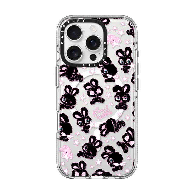 foxy illustrations x CASETiFY iPhone 16 Pro ケース クリア クリア ケース MagSafe対応 Black Bunnies Star Mix