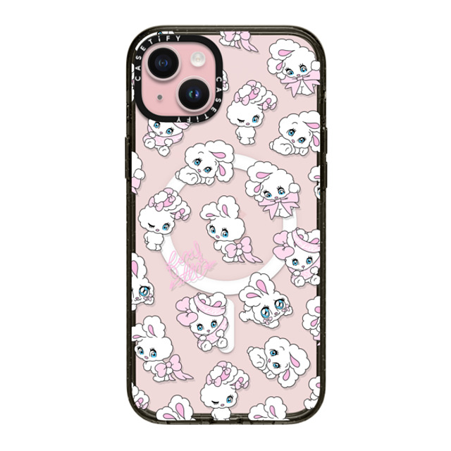 foxy illustrations x CASETiFY iPhone 15 Plus ケース ブラック インパクトケース MagSafe対応 Ribbon Bunnies