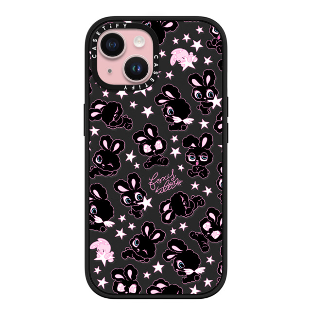 foxy illustrations x CASETiFY iPhone 15 ケース マットブラック インパクトケース MagSafe対応 Black Bunnies Star Mix