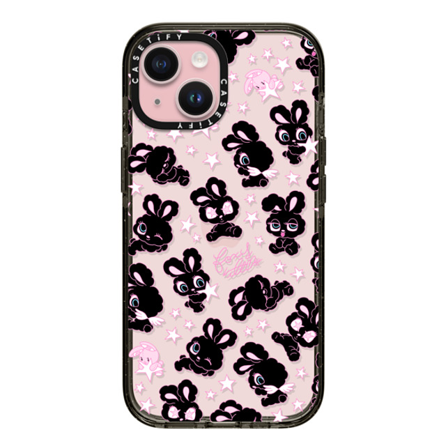 foxy illustrations x CASETiFY iPhone 15 ケース ブラック インパクトケース Black Bunnies Star Mix