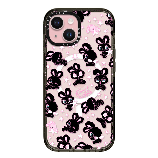 foxy illustrations x CASETiFY iPhone 15 ケース ブラック インパクトケース MagSafe対応 Black Bunnies Star Mix