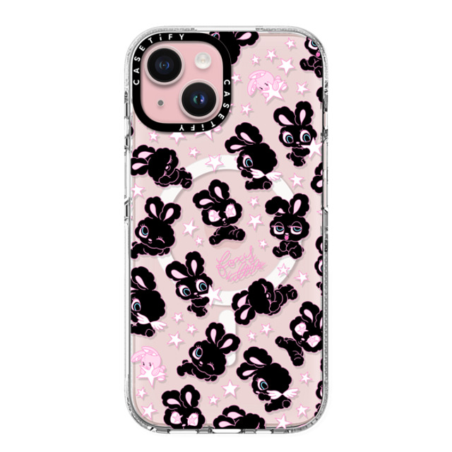 foxy illustrations x CASETiFY iPhone 15 ケース クリア クリア ケース MagSafe対応 Black Bunnies Star Mix