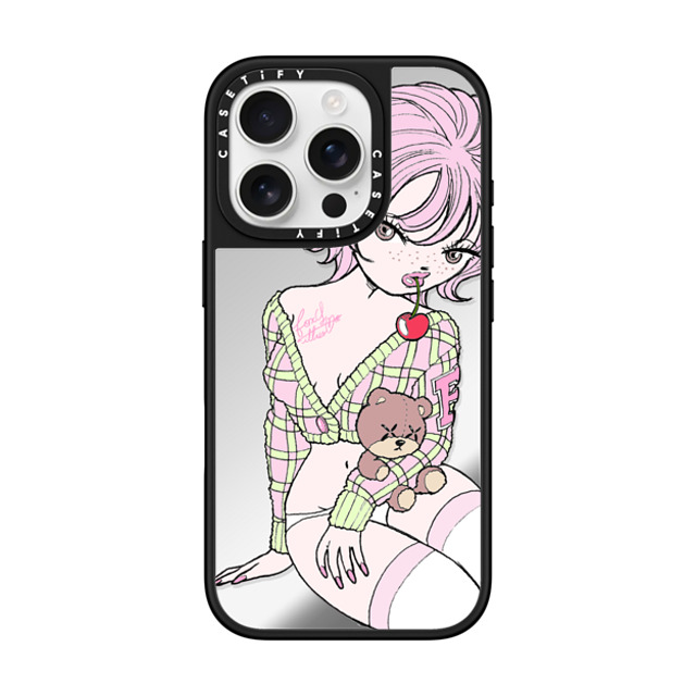 foxy illustrations x CASETiFY iPhone 16 Pro Case Cherry,Cartoon Silver on Black ミラーケース MagSafe対応 Cherry Teddy Mother's Day foxy illustrations x CASETiFY iPhone 16 Pro Case Cherry,Cartoon Silver on Black ミラーケース MagSafe対応 Cherry Teddy Mother's Day
