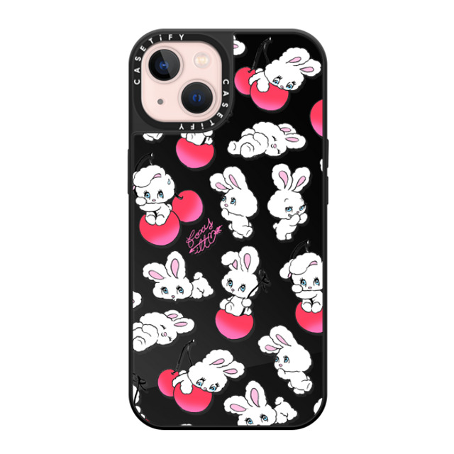 foxy illustrations x CASETiFY iPhone 13 ケース Black on Black ミラーケース MagSafe対応 Cherry Mix