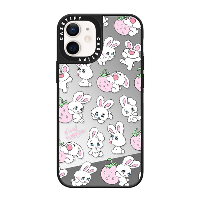 foxy illustrations x CASETiFY iPhone 12 mini ケース Silver on Black ミラーケース MagSafe対応 Strawberry Mix