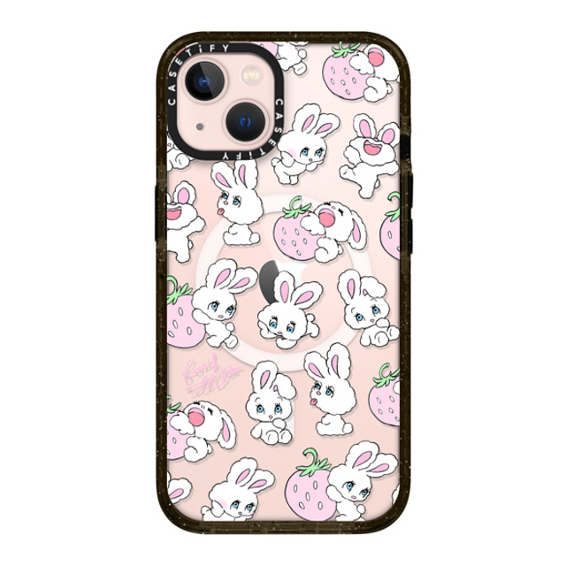 foxy illustrations x CASETiFY iPhone 13 ケース ブラック インパクトケース MagSafe対応 Strawberry Mix