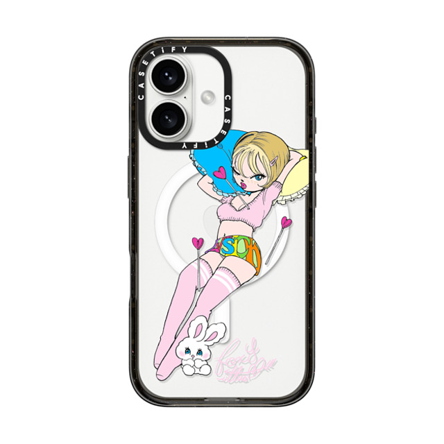 foxy illustrations x CASETiFY iPhone 16 ケース Bunny,Animal ブラック インパクトケース MagSafe対応 Lovesick Father's Day foxy illustrations x CASETiFY iPhone 16 ケース Bunny,Animal ブラック インパクトケース MagSafe対応 Lovesick Father's Day