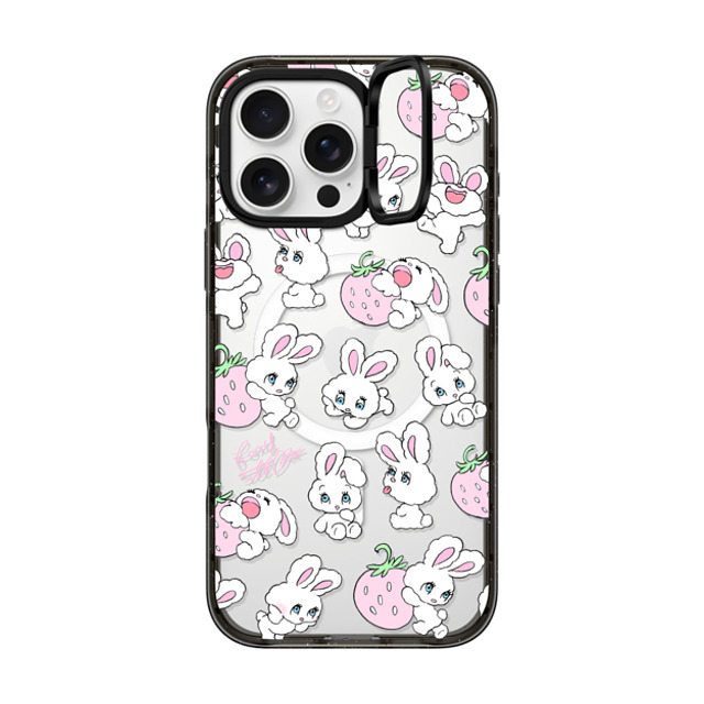 foxy illustrations x CASETiFY iPhone 16 Pro Max ケース ブラック インパクトリングスタンドケース MagSafe対応 Strawberry Mix