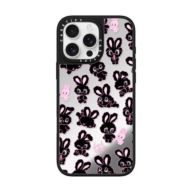 foxy illustrations x CASETiFY iPhone 16 Pro Max ケース Silver on Black ミラーケース MagSafe対応 Black Bunnies