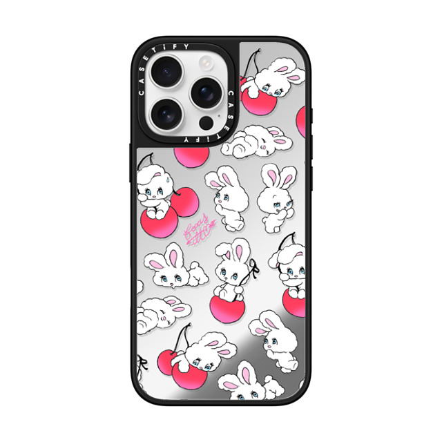 foxy illustrations x CASETiFY iPhone 16 Pro Max ケース Silver on Black ミラーケース MagSafe対応 Cherry Mix