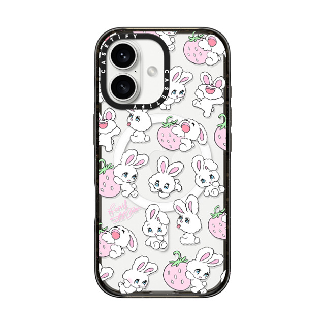 foxy illustrations x CASETiFY iPhone 16 ケース ブラック インパクトケース MagSafe対応 Strawberry Mix