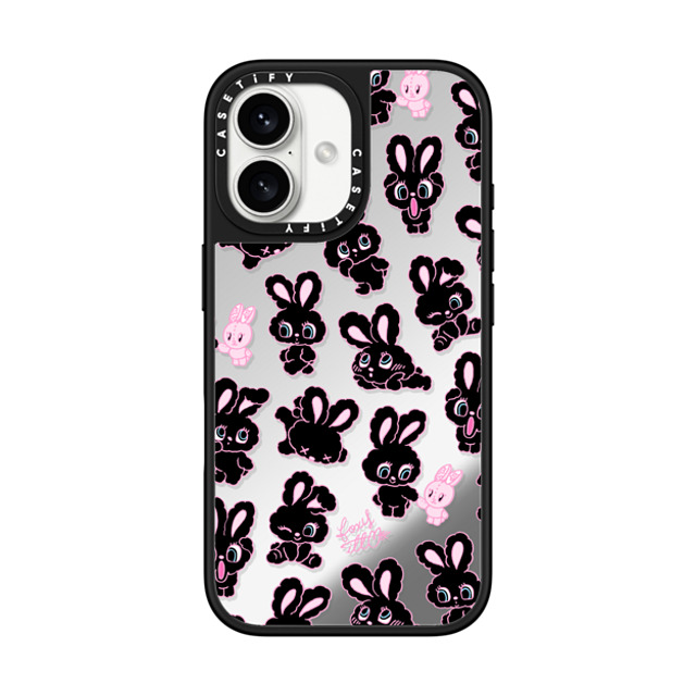 foxy illustrations x CASETiFY iPhone 16 ケース Silver on Black ミラーケース MagSafe対応 Black Bunnies