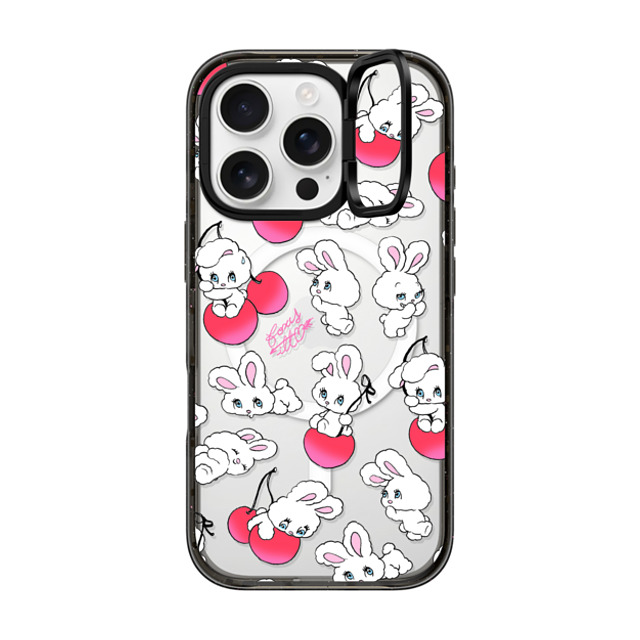 foxy illustrations x CASETiFY iPhone 16 Pro ケース ブラック インパクトリングスタンドケース MagSafe対応 Cherry Mix