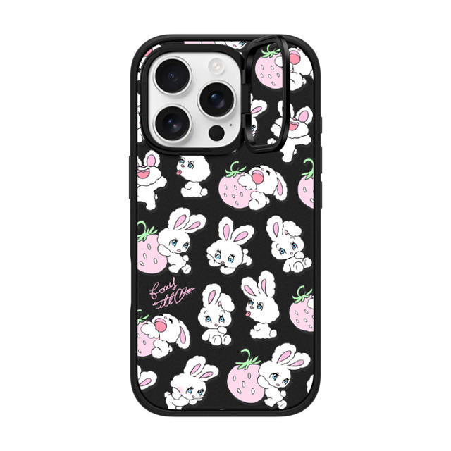 foxy illustrations x CASETiFY iPhone 16 Pro ケース マットブラック インパクトリングスタンドケース MagSafe対応 Strawberry Mix