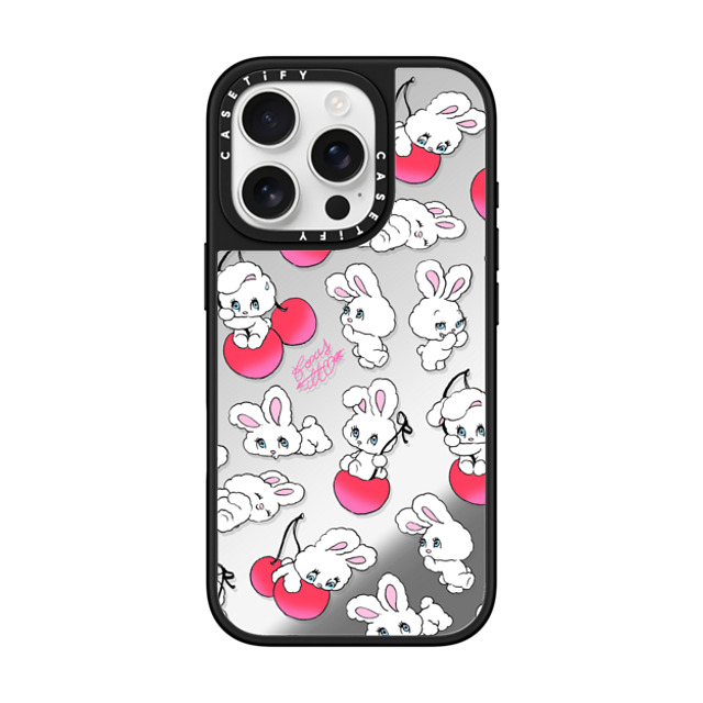 foxy illustrations x CASETiFY iPhone 16 Pro ケース Silver on Black ミラーケース MagSafe対応 Cherry Mix