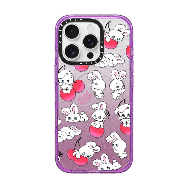 foxy illustrations x CASETiFY iPhone 16 Pro ケース Glitter Purple インパクトケース MagSafe対応 Cherry Mix