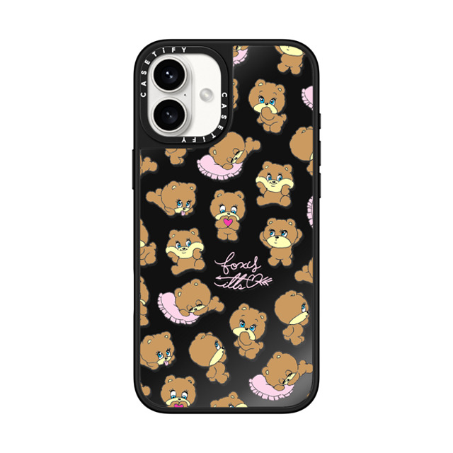 foxy illustrations x CASETiFY iPhone 16 Plus ケース Black on Black ミラーケース MagSafe対応 Bears