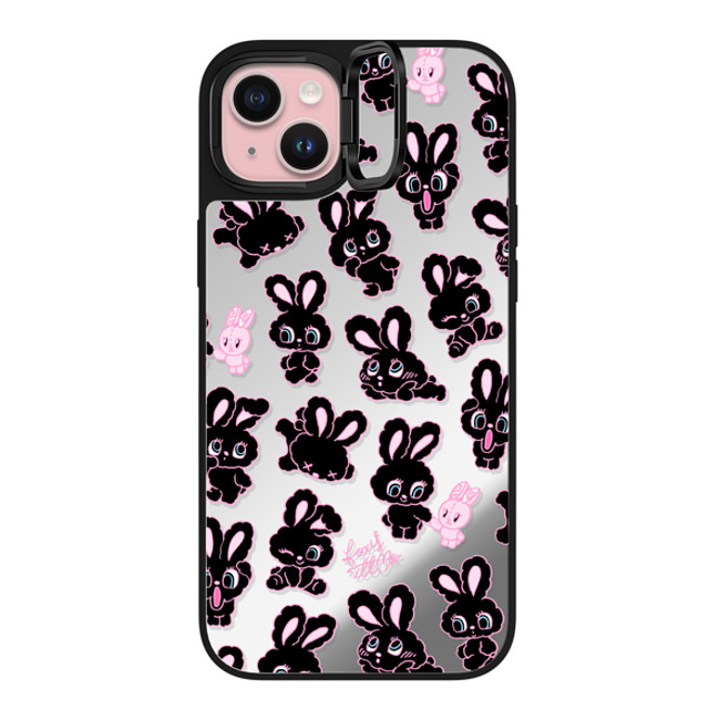 foxy illustrations x CASETiFY iPhone 15 Plus ケース Silver on Black ミラー リングスタンドケース MagSafe対応 Black Bunnies