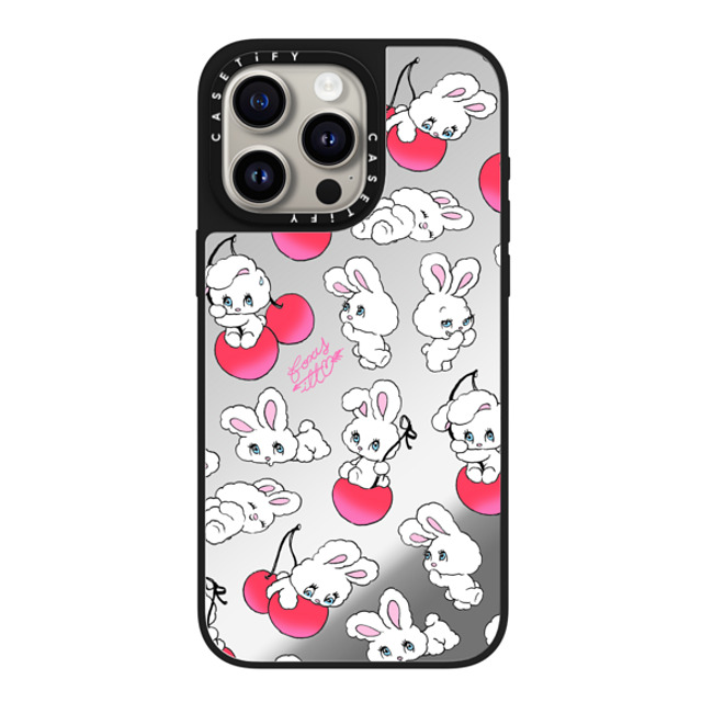 foxy illustrations x CASETiFY iPhone 15 Pro Max ケース Silver on Black ミラーケース MagSafe対応 Cherry Mix