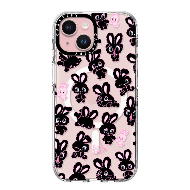 foxy illustrations x CASETiFY iPhone 15 ケース クリア クリア ケース MagSafe対応 Black Bunnies