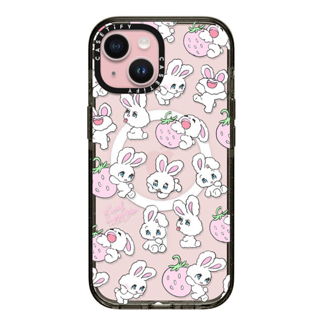 foxy illustrations x CASETiFY iPhone 15 ケース ブラック インパクトケース MagSafe対応 Strawberry Mix