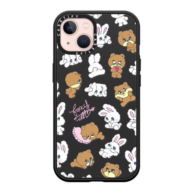 foxy illustrations x CASETiFY iPhone 13 ケース マットブラック インパクトケース MagSafe対応 Bunny-Bear Mix