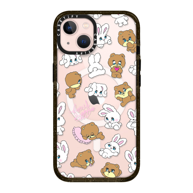 foxy illustrations x CASETiFY iPhone 13 ケース ブラック インパクトケース MagSafe対応 Bunny-Bear Mix