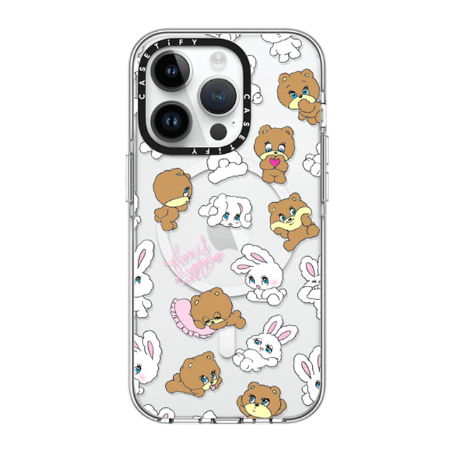 foxy illustrations x CASETiFY iPhone 14 Pro ケース クリア クリア ケース MagSafe対応 Bunny-Bear Mix