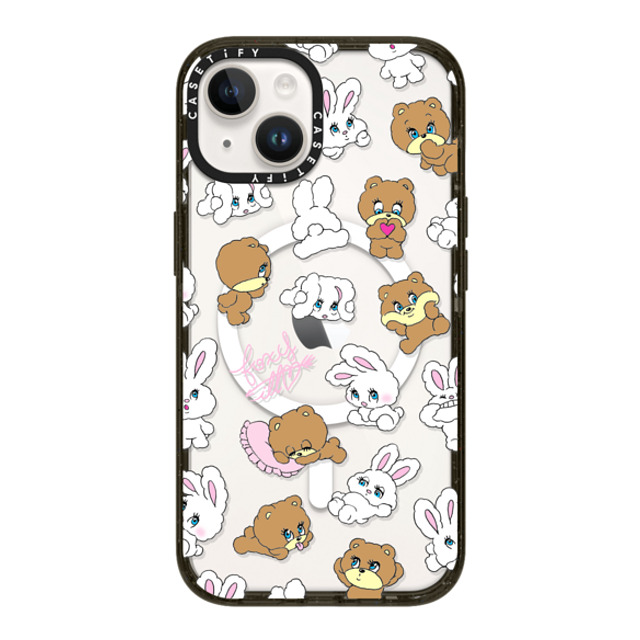 foxy illustrations x CASETiFY iPhone 14 ケース ブラック インパクトケース MagSafe対応 Bunny-Bear Mix