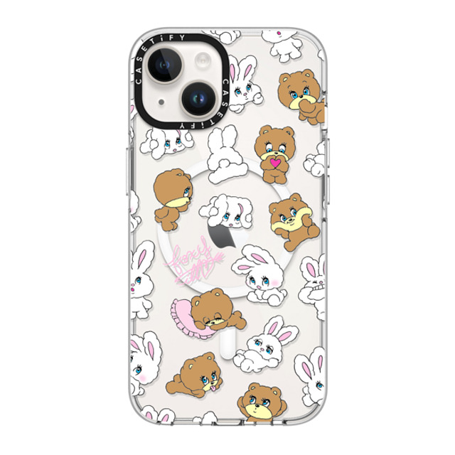 foxy illustrations x CASETiFY iPhone 14 ケース クリア クリア ケース MagSafe対応 Bunny-Bear Mix