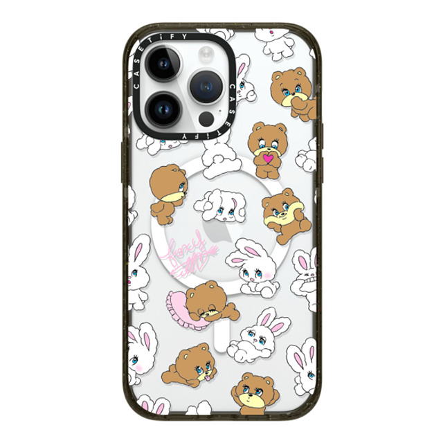 foxy illustrations x CASETiFY iPhone 14 Pro Max ケース ブラック インパクトケース MagSafe対応 Bunny-Bear Mix