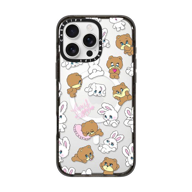 foxy illustrations x CASETiFY iPhone 16 Pro Max ケース ブラック インパクトケース MagSafe対応 Bunny-Bear Mix