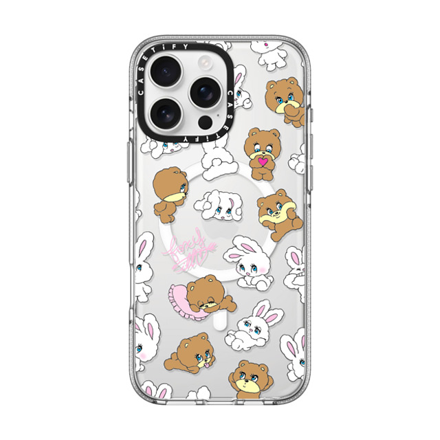 foxy illustrations x CASETiFY iPhone 16 Pro Max ケース クリア クリア ケース MagSafe対応 Bunny-Bear Mix