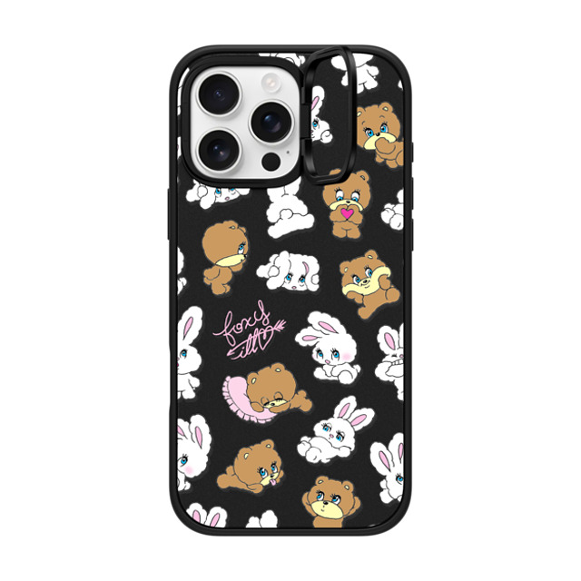 foxy illustrations x CASETiFY iPhone 16 Pro Max ケース マットブラック インパクトリングスタンドケース MagSafe対応 Bunny-Bear Mix