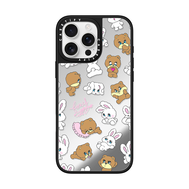 foxy illustrations x CASETiFY iPhone 16 Pro Max ケース Silver on Black ミラーケース MagSafe対応 Bunny-Bear Mix