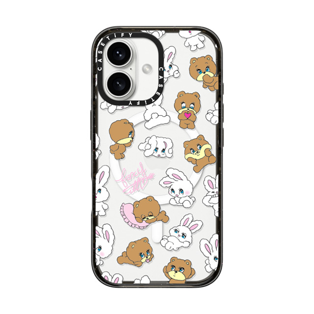 foxy illustrations x CASETiFY iPhone 16 ケース ブラック インパクトケース MagSafe対応 Bunny-Bear Mix