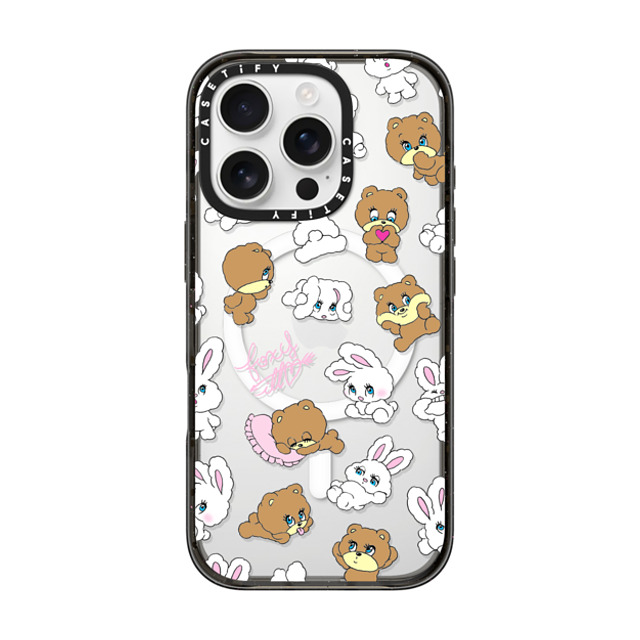 foxy illustrations x CASETiFY iPhone 16 Pro ケース ブラック インパクトケース MagSafe対応 Bunny-Bear Mix