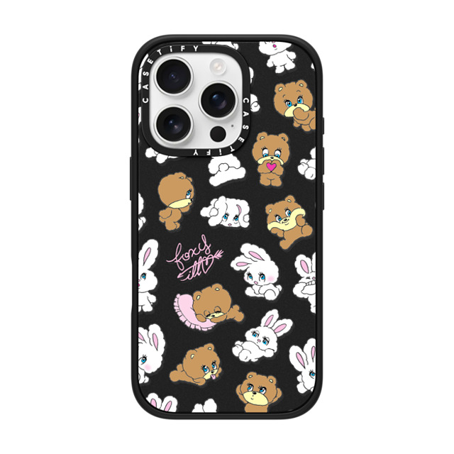 foxy illustrations x CASETiFY iPhone 16 Pro ケース マットブラック インパクトケース MagSafe対応 Bunny-Bear Mix